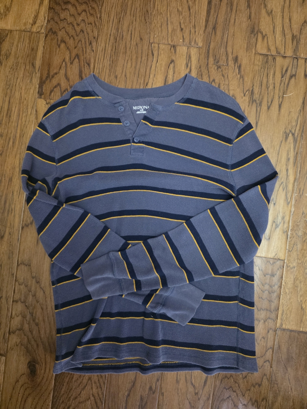Merona Navy & Yellow Striped Henley